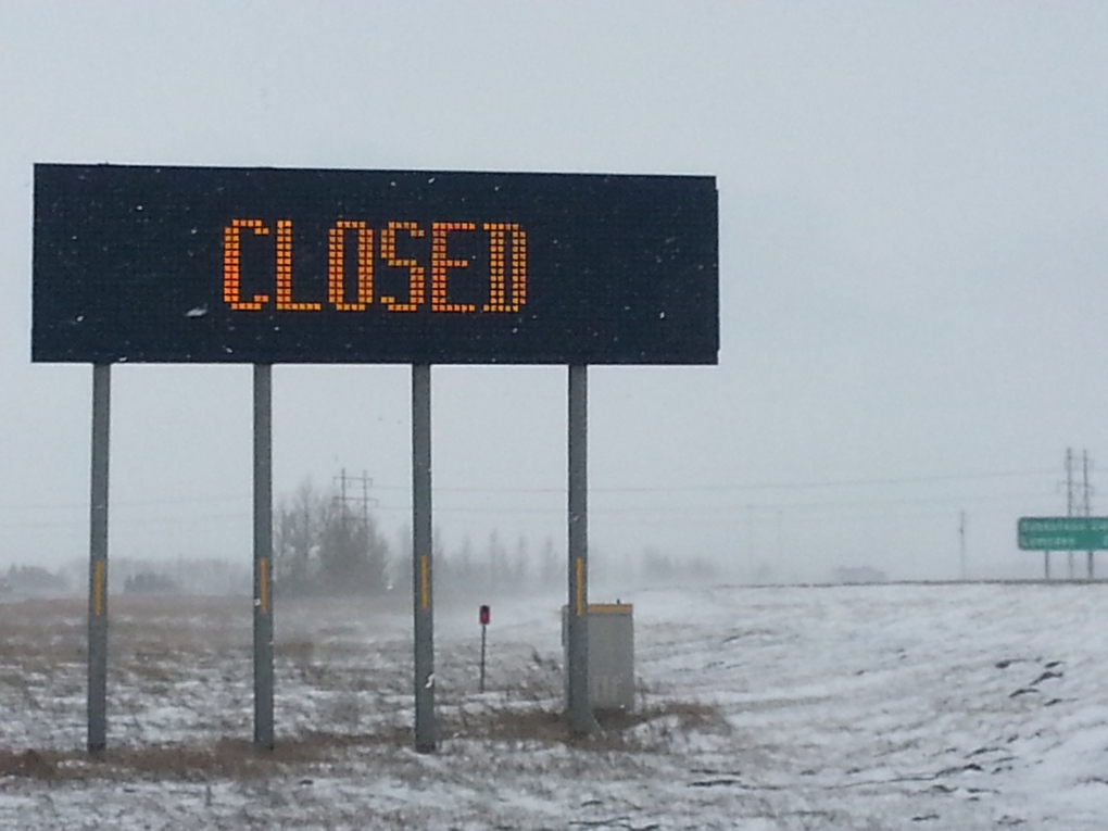 Highway 11 was closed Tuesday morning because of heavy snow and slush.