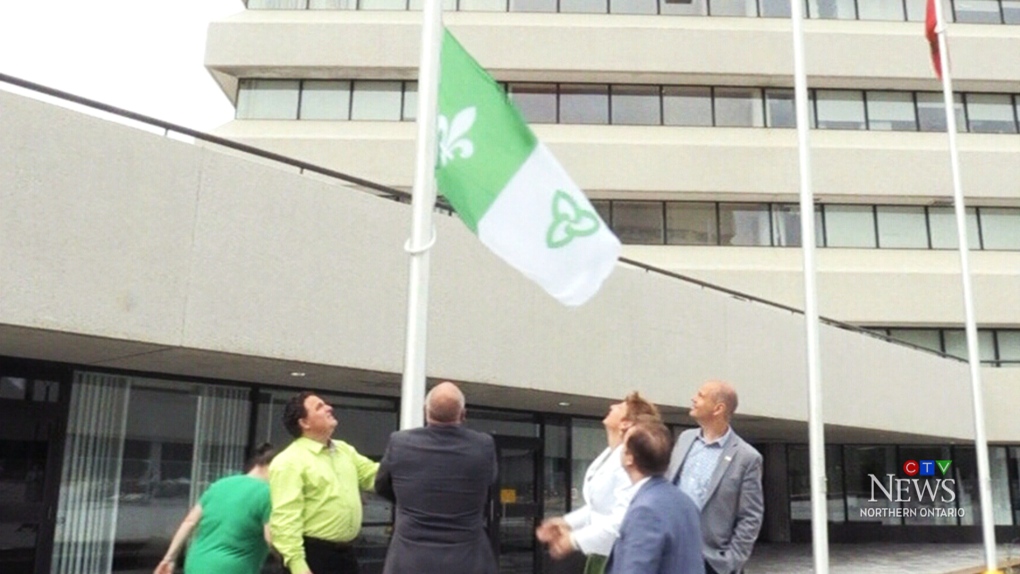 Permanent Franco-Ontario flag flying in Sudbury