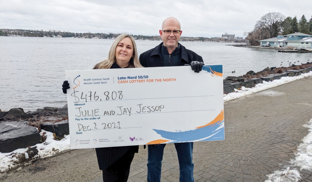 After winning more than $500,000 in the September draw, Julie and Jay Jessop of Sudbury couple has won the Health Sciences North 50/50 draw again, this time taking home $476,808. (Supplied)