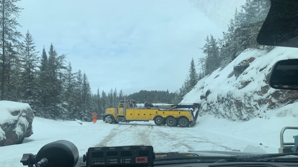Truck blocking Hwy. 144 near Cartier. Jan. 19/22 (OPP)