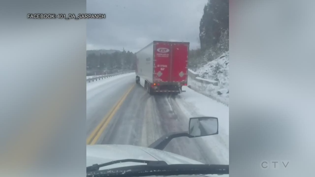 Trucker's dashcam captures near miss on B.C. highway