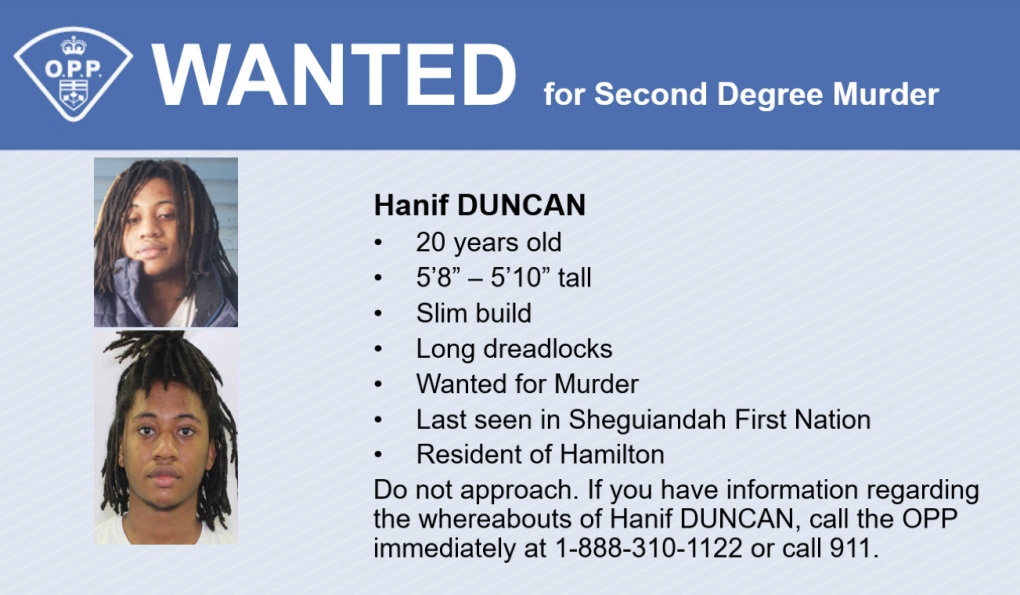 OPP say an arrest warrant has been issued for Hanif Duncan, a 20-year old suspect from Hamilton, after a man was shot late Friday night and later died from his injuries. (Supplied)