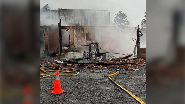 A home in Estaire, in the southern outskits of Sudbury, was destroyed Saturday in a fire. Sept. 17/22 (Jesse Oshell/Greater Sudbury Fire Services)
