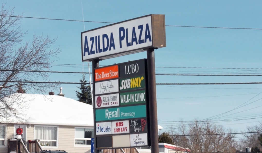 Azilda Plaza sign on Jan. 15/23. (Molly Frommer/CTV News Northern Ontario)