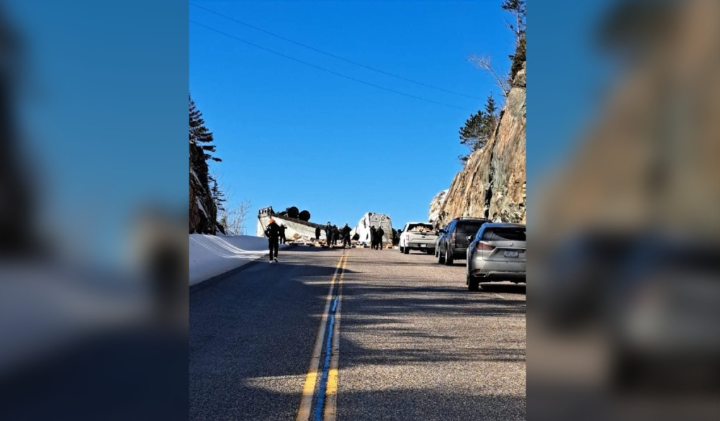 A crash involving a commercial vehicle north of the Sault has completely closed Highway 17 from Highway 101 East in Wawa, Ont. to Frater Road. (Supplied/Facebook)