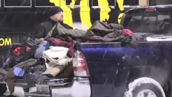 Pickup truck full of gently used winter coats