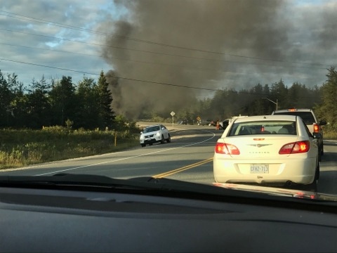 Fiery crash on MR84 in Capreol