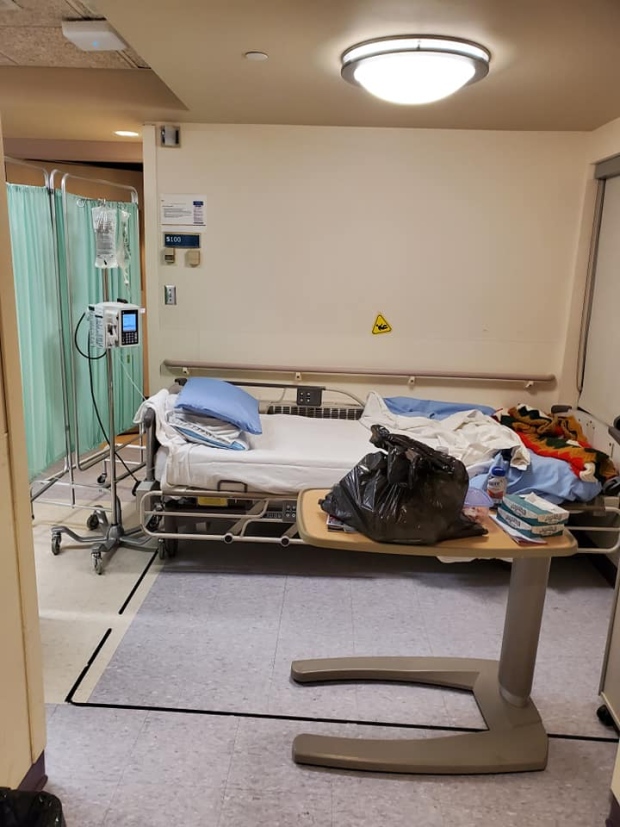 Makeshift hospital room set up in HSN hallway