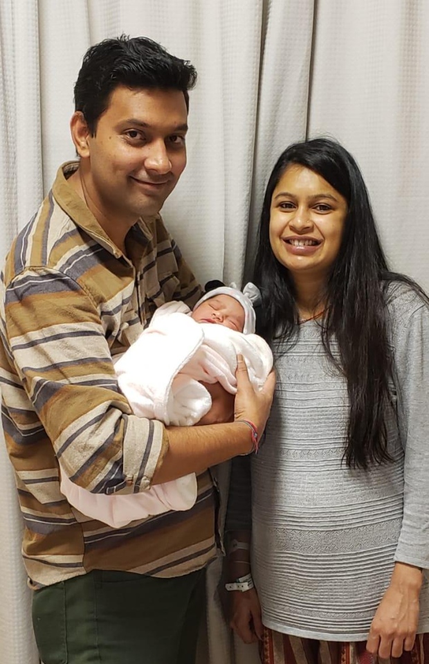 Proud parents Jyopi and Nehal Vyas with baby Siya