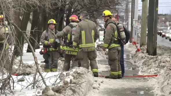 Sudbury fire crew at apartment fire on Barrydowne