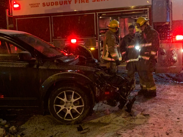 Sudbury firefighters on scene of crash on Brady