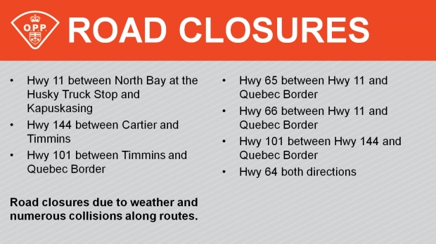 OPP northern Ontario road closures Feb. 27/20