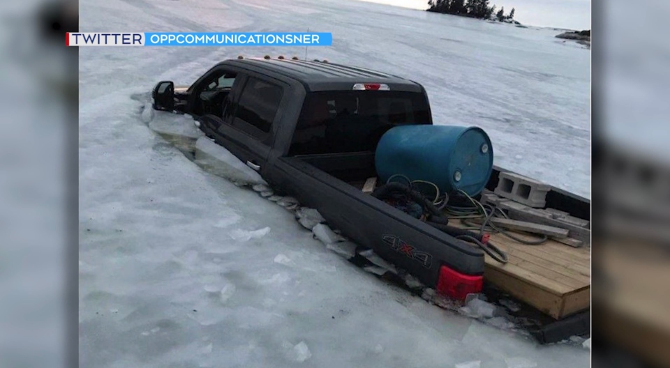 Truck fell through ice on Lake Nipissing