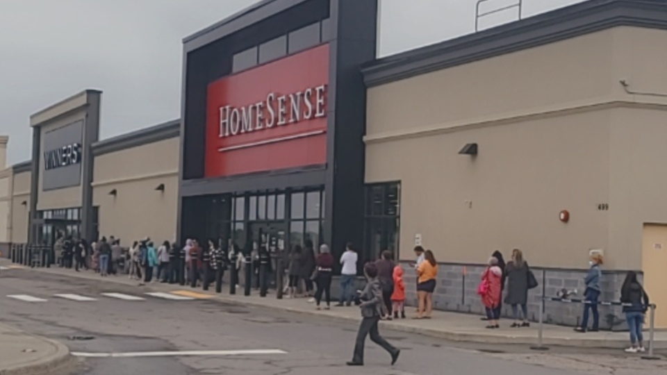 Lineup outside Winners and Homesense in Sudbury